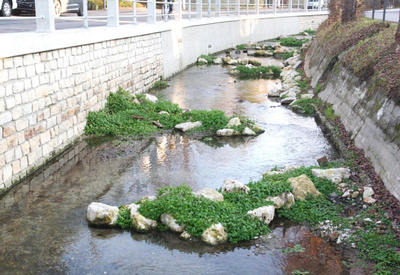 Bilder der Besichtigung der abgeschlossenen Neugestaltung der Ufermauer Bachstraße