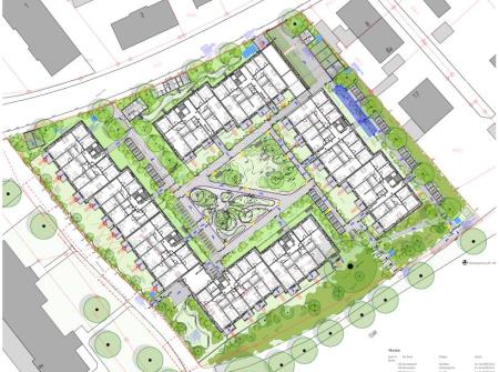 Grundriss Neubau Wohnungen Breslauerstraße<br>Plan: Landschaftsarchitekten Hinnenthaler und Schaar